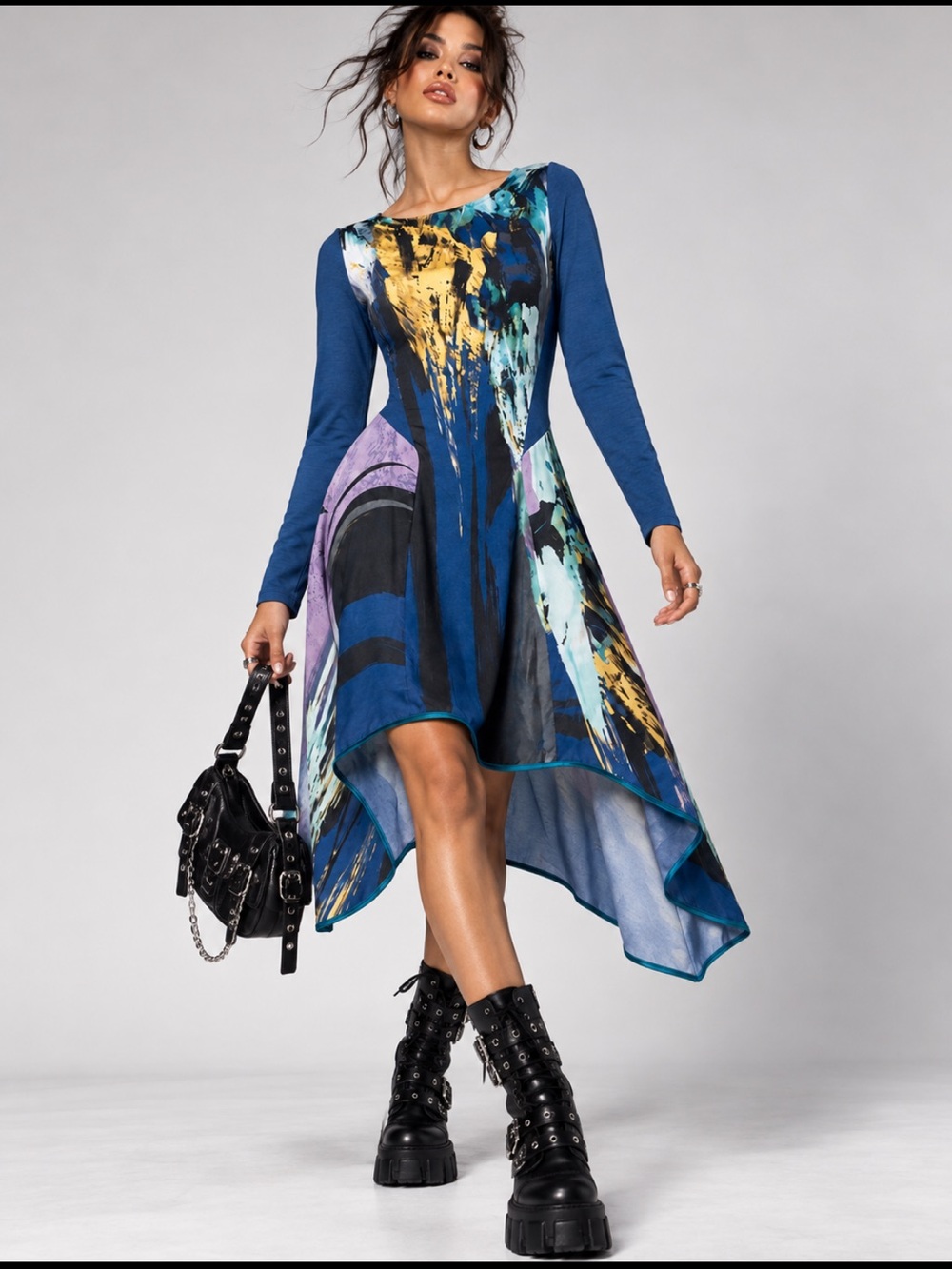 Save the Queen Satin Abstract High-Low Dress Y2K Wearable Art Whimsigoth Edgy